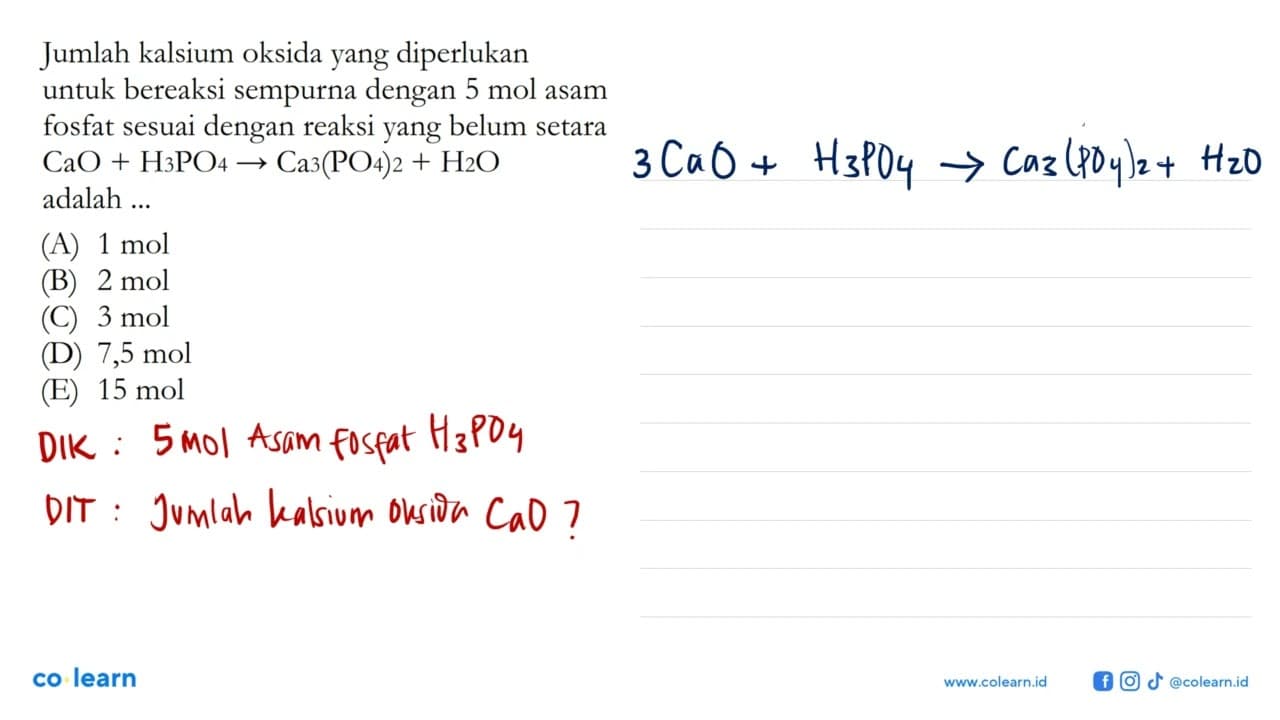 Jumlah kalsium oksida yang diperlukan untuk bereaksi