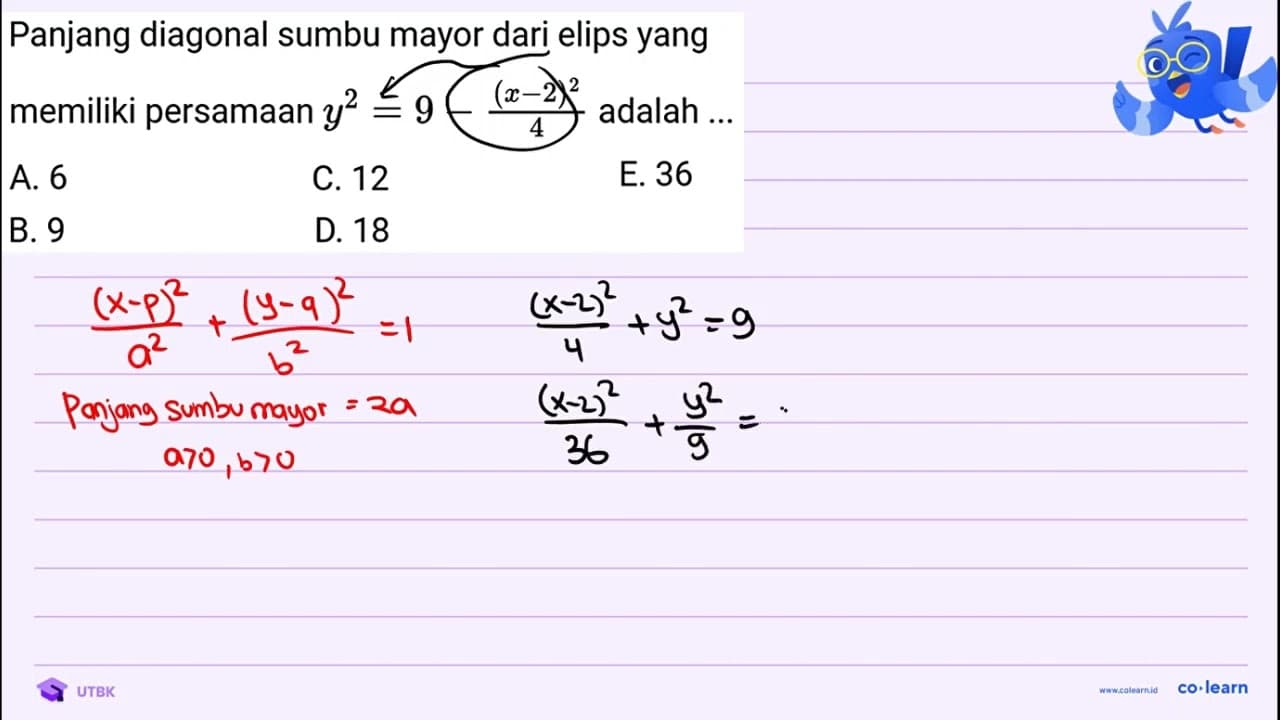 Panjang diagonal sumbu mayor dari elips yang memiliki