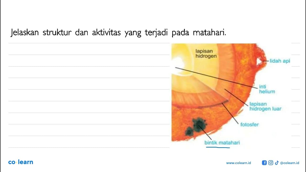 Jelaskan struktur dan aktivitas yang terjadi pada matahari.