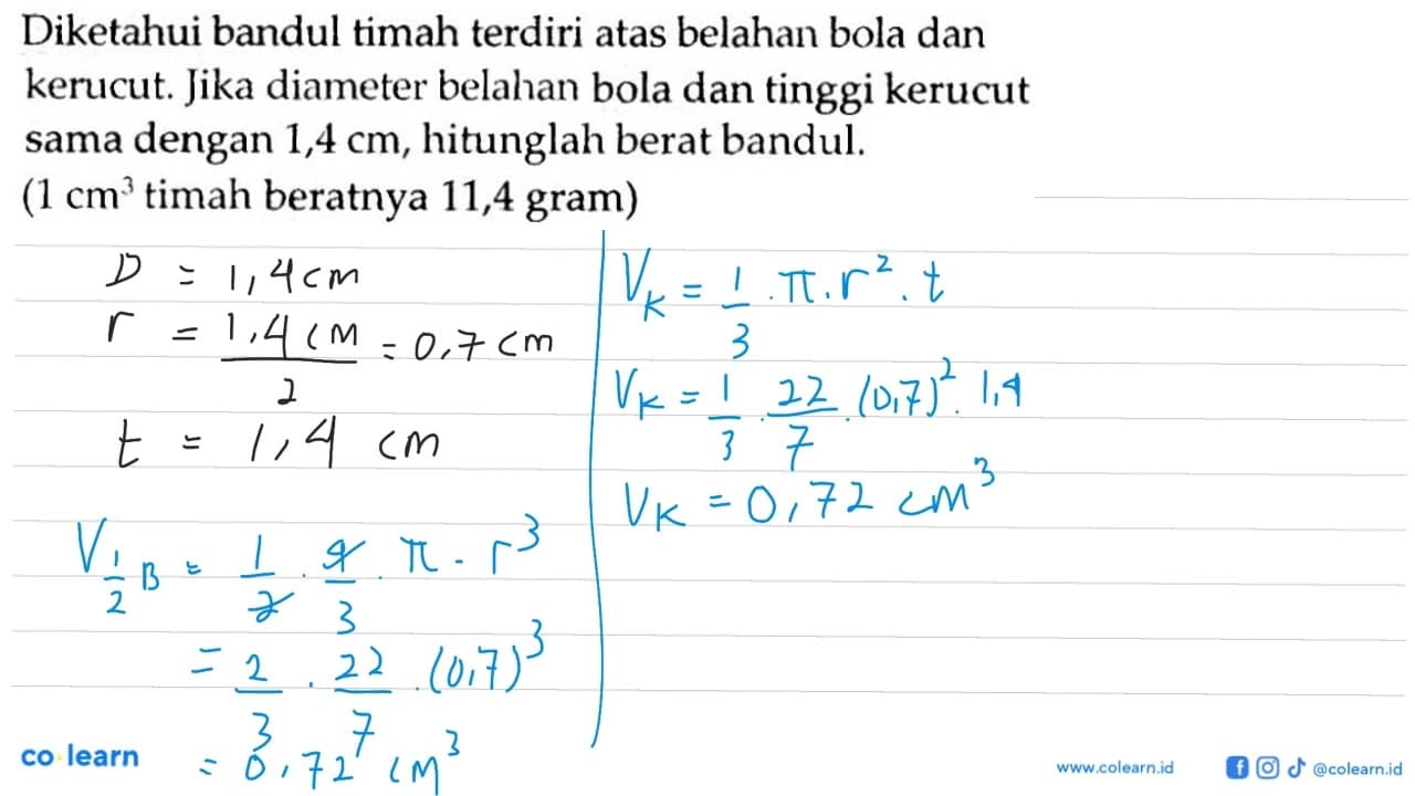 Diketahui bandul timah terdiri atas belahan bola dan