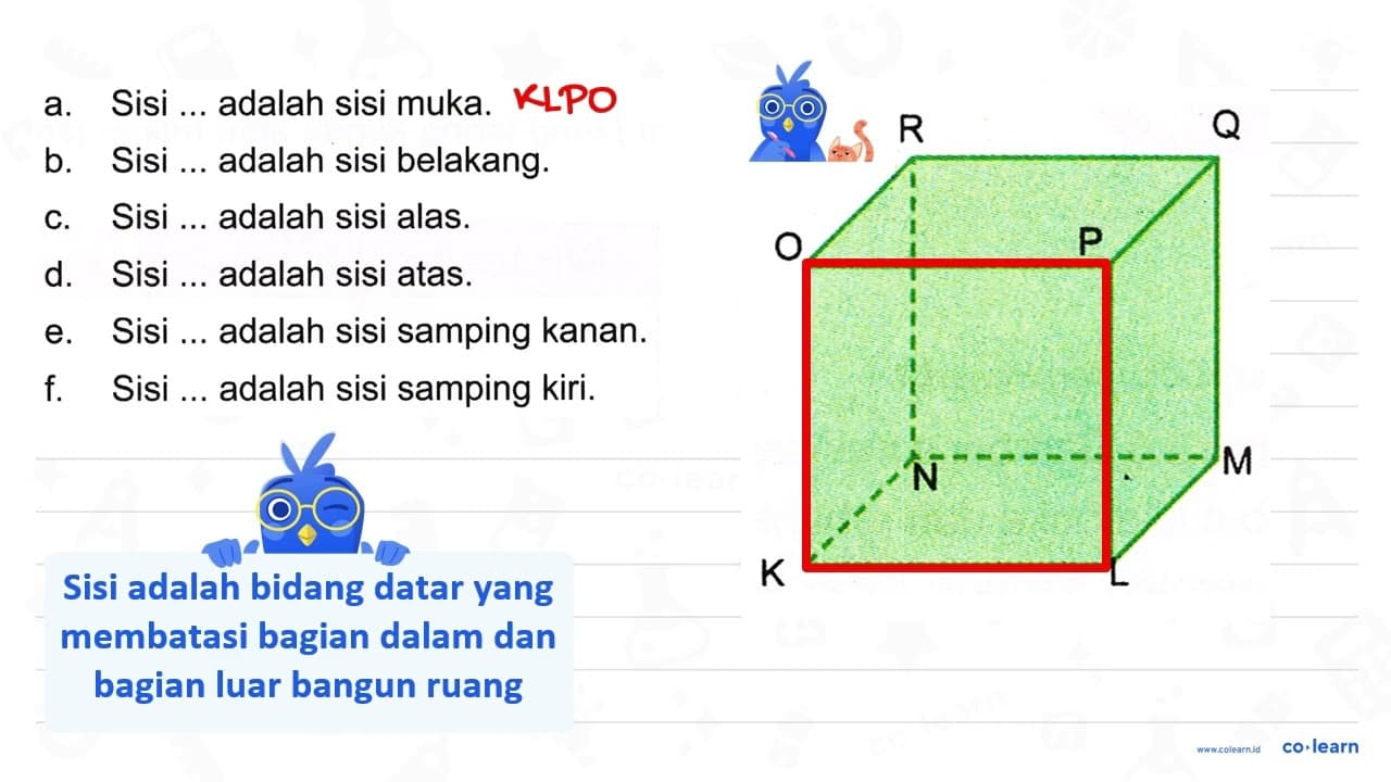 a. Sisi ... adalah sisi muka. b. Sisi ... adalah sisi