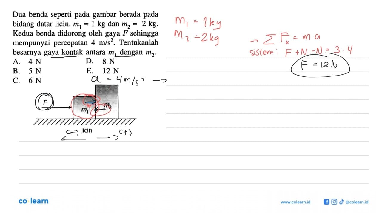 Dua benda seperti pada gambar berada pada bidang datar