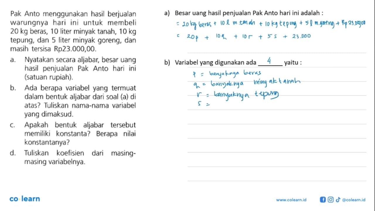 Pak Anto menggunakan hasil berjualan warungnya hari ini