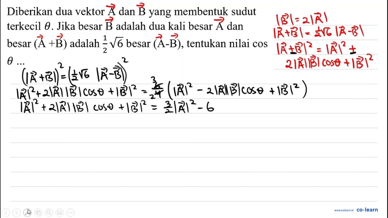 Diberikan dua vektor A dan B yang membentuk sudut terkecil