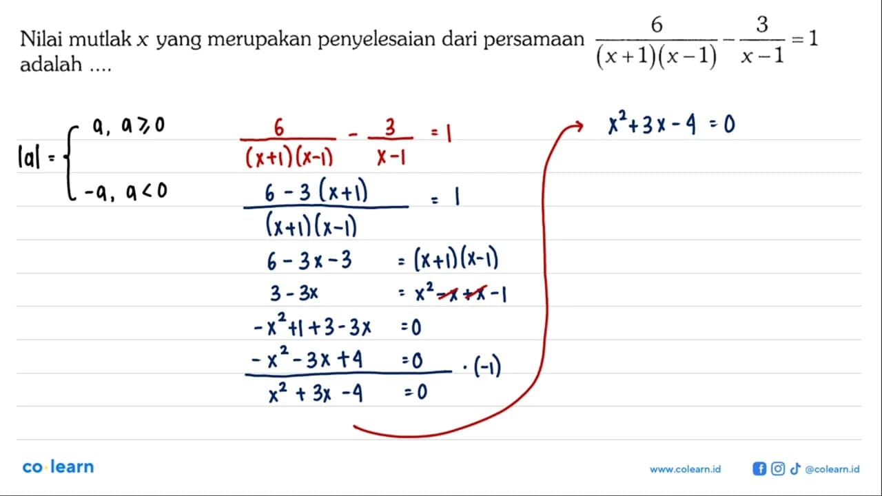 Nilai mutlak x yang merupakan penyelesaian dari persamaan