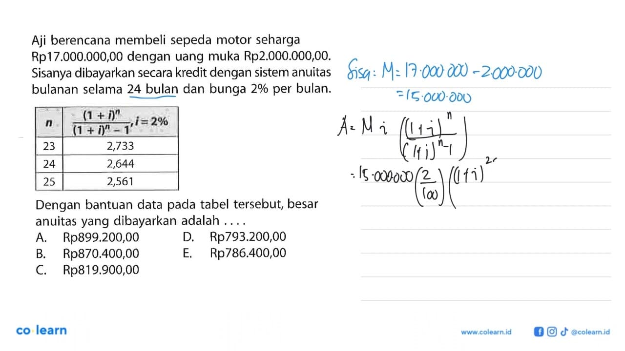 Aji berencana membeli sepeda motor seharga Rp17.000.000,00