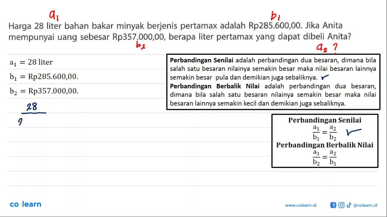 Harga 28 liter bahan bakar minyak berjenis pertamax adalah