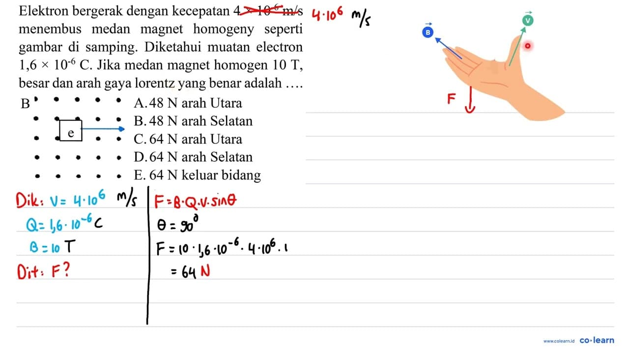 Elektron bergerak dengan kecepatan 4 x 10^(-6) m / s