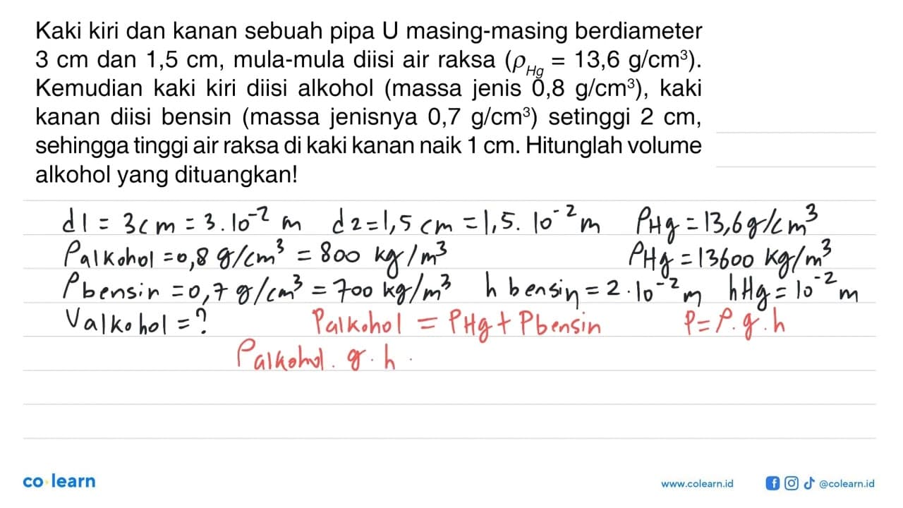 Kaki kiri dan kanan sebuah pipa U masing-masing berdiameter