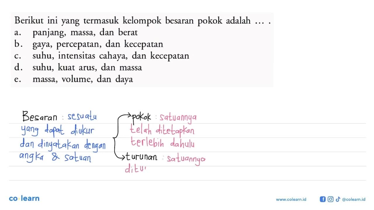 Berikut ini yang termasuk kelompok besaran pokok adalah