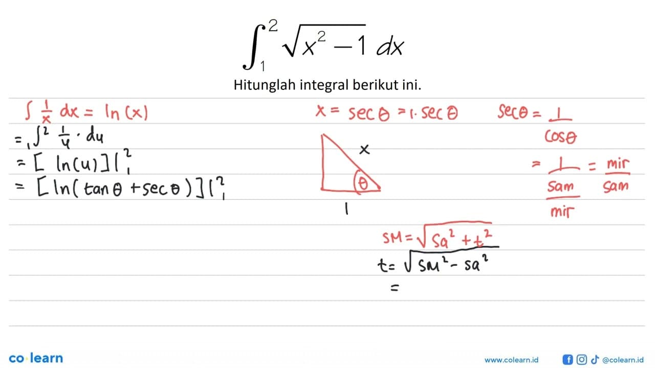 integral 1 2 akar(x^2 - 1) dx