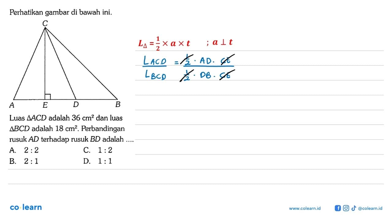 Perhatikan gambar di bawah ini. ABCDELuas segitiga ACD