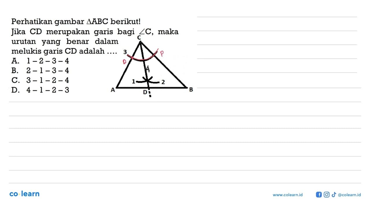 Perhatikan gambar segitiga ABC berikut!Jika CD merupakan