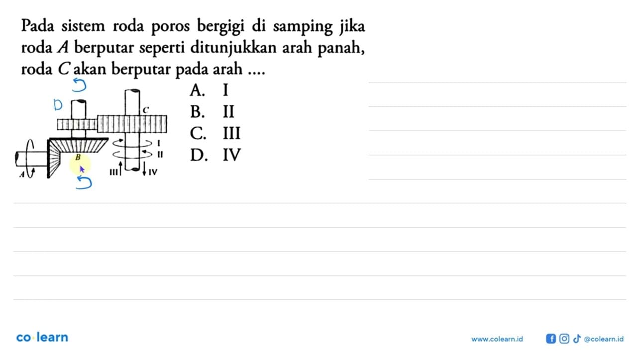 Pada sistem roda poros bergigi di samping jika roda A