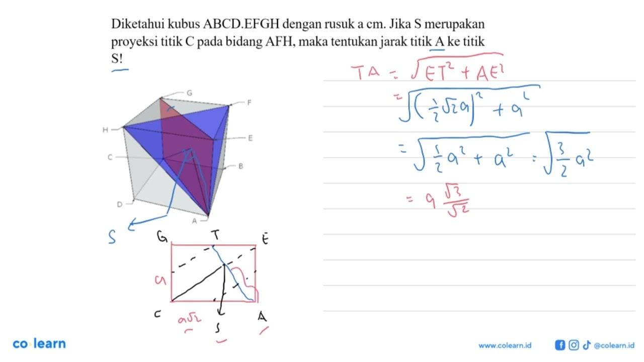 Diketahui kubus ABCD.EFGH dengan rusuk a cm. Jika S