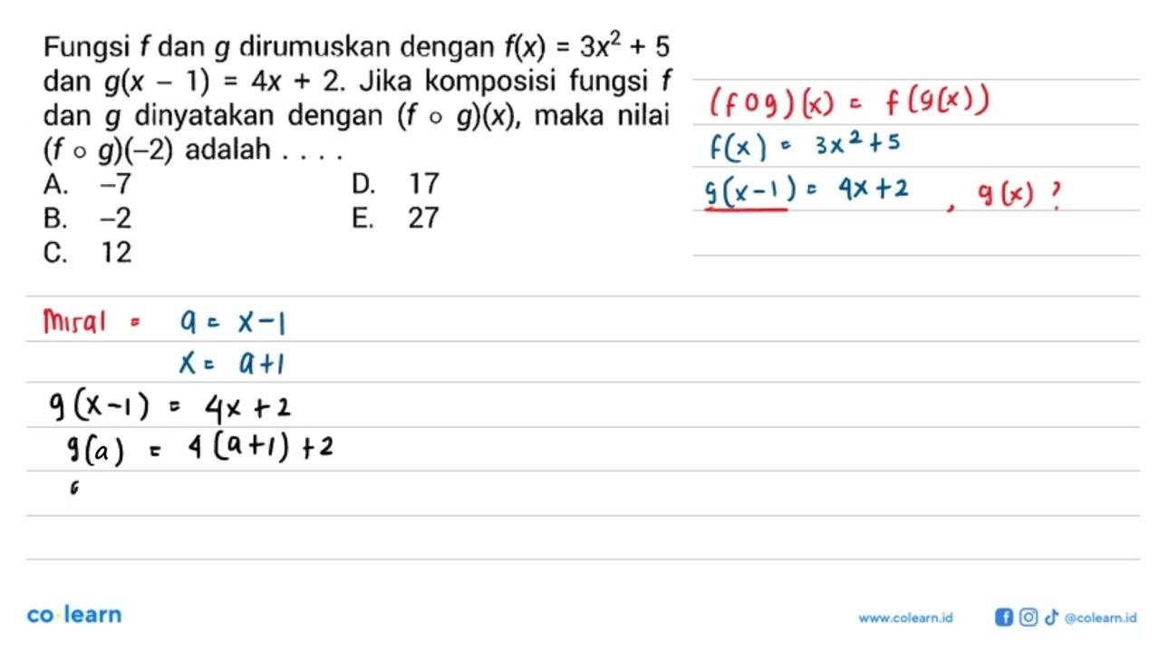 Fungsi f dan g dirumuskan dengan f(x)=3 x^2+5 dan