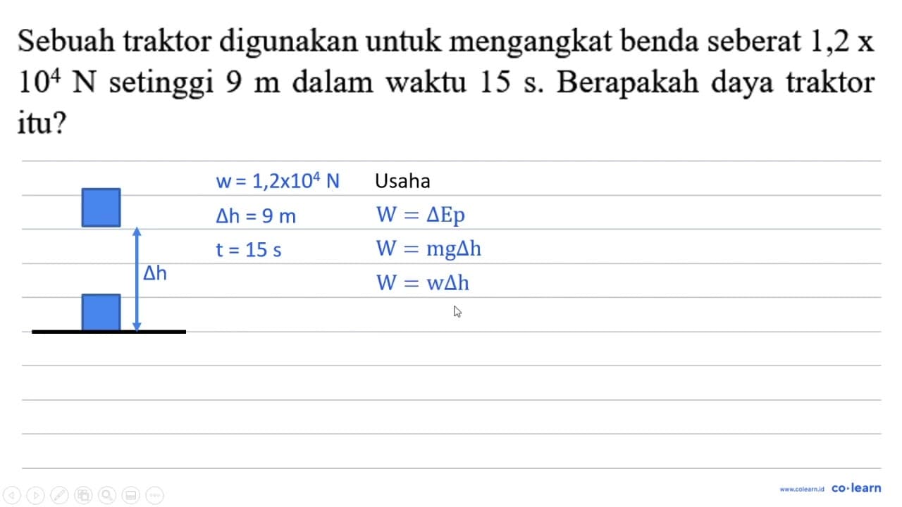 Sebuah traktor digunakan untuk mengangkat benda seberat 1,2