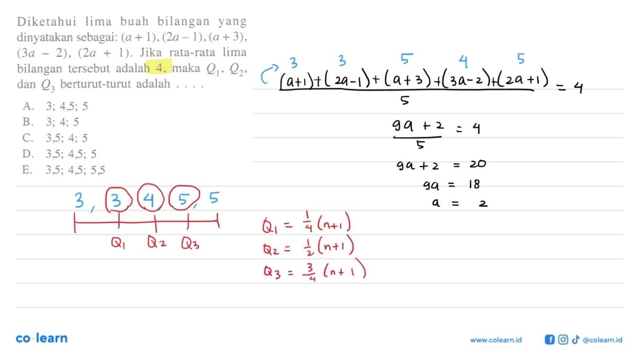 Diketahui lima buah bilangan yang dinyatakan sebagai: