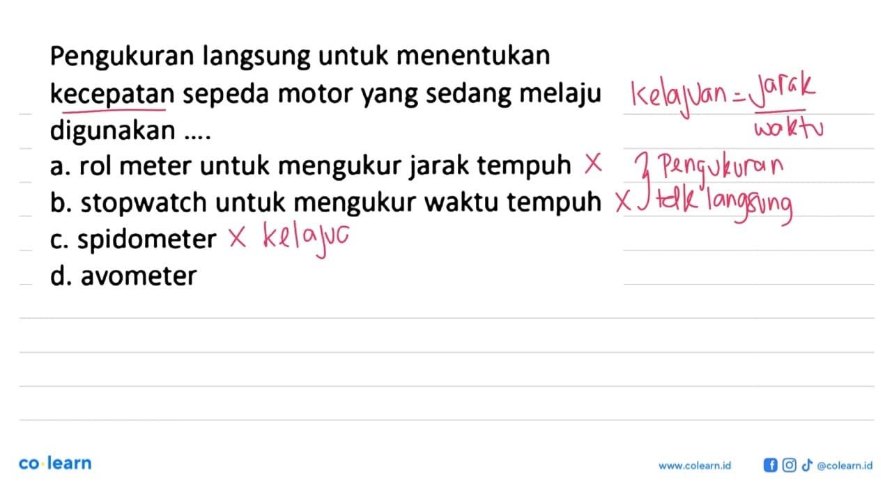 Pengukuran langsung untuk menentukan kecepatan sepeda motor