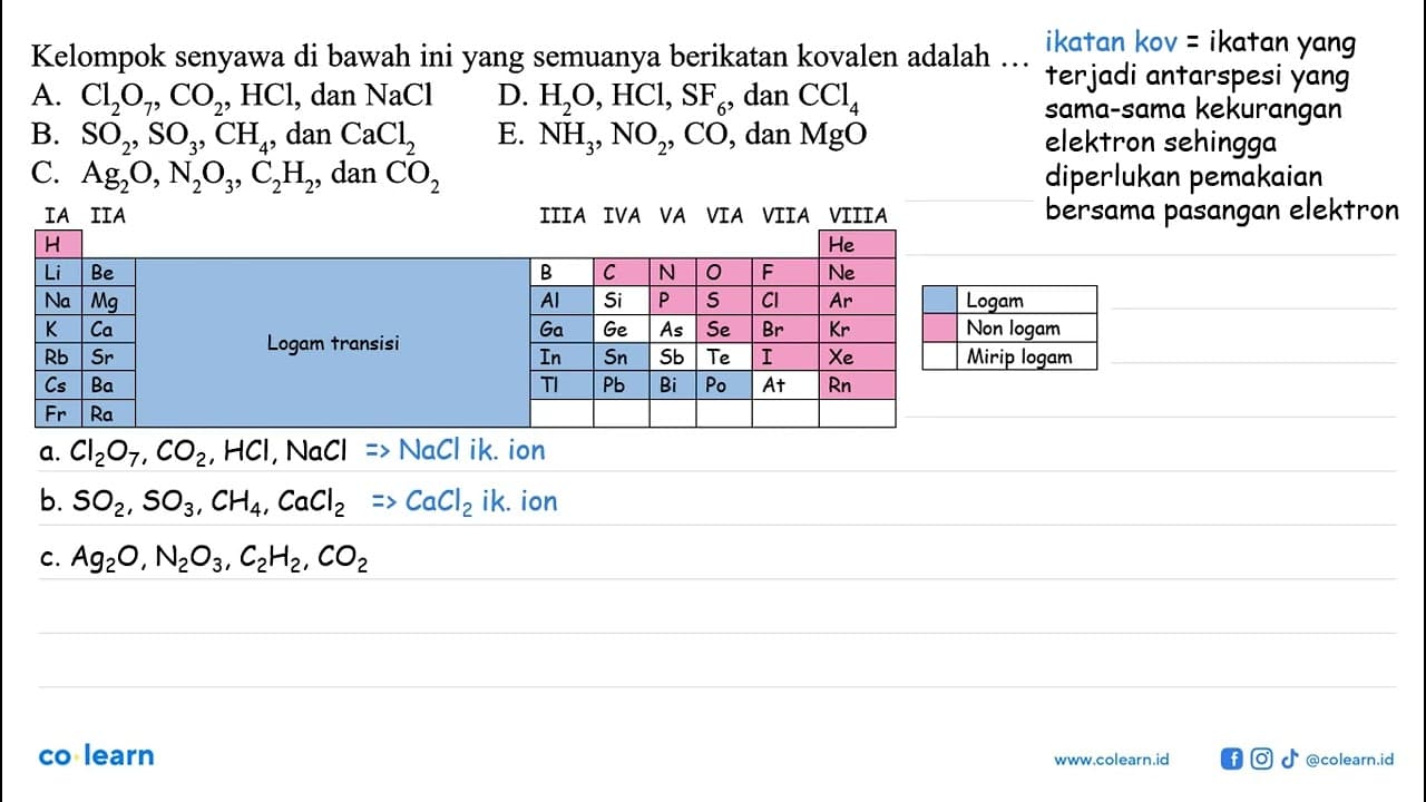 Kelompok senyawa di bawah ini yang semuanya berikatan