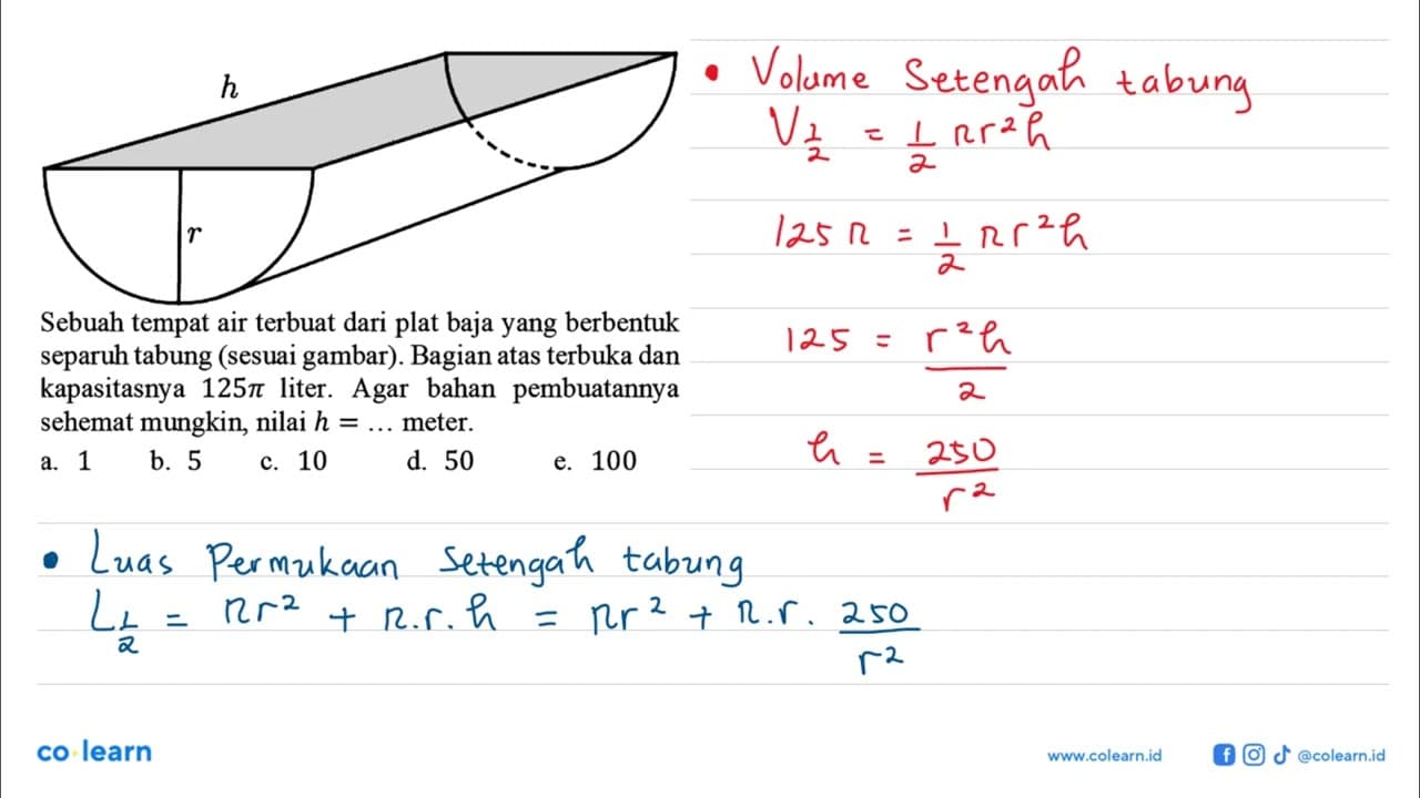 h r Sebuah tempat air terbuat dari plat baja yang berbentuk