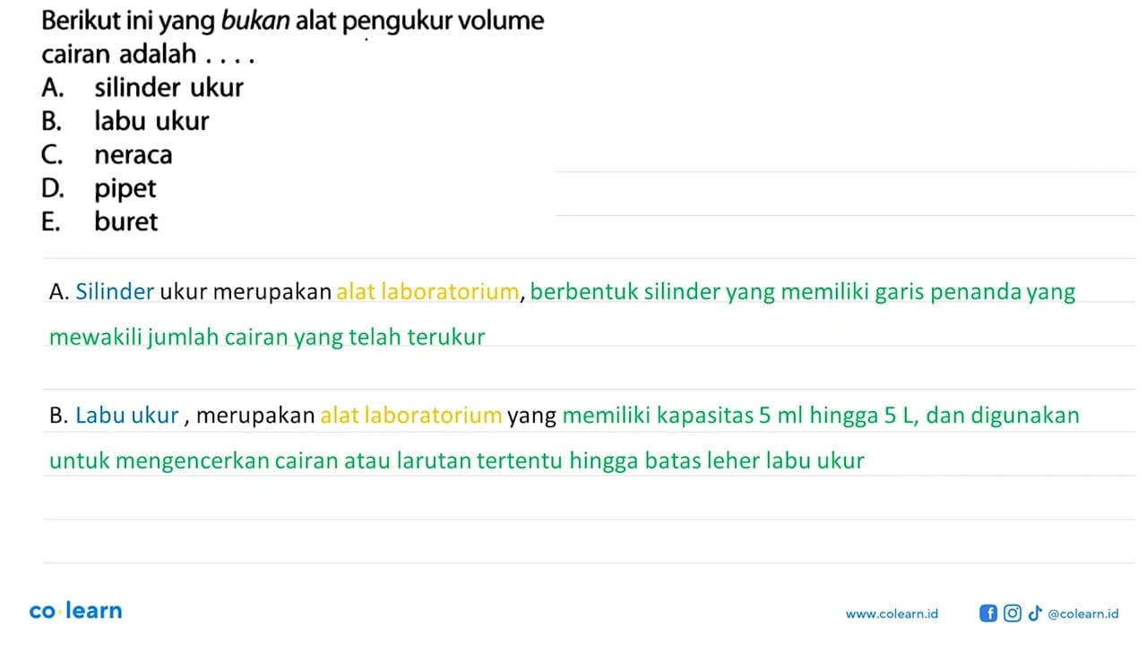 Berikut ini yang bukan alat pengukur volume cairan adalah