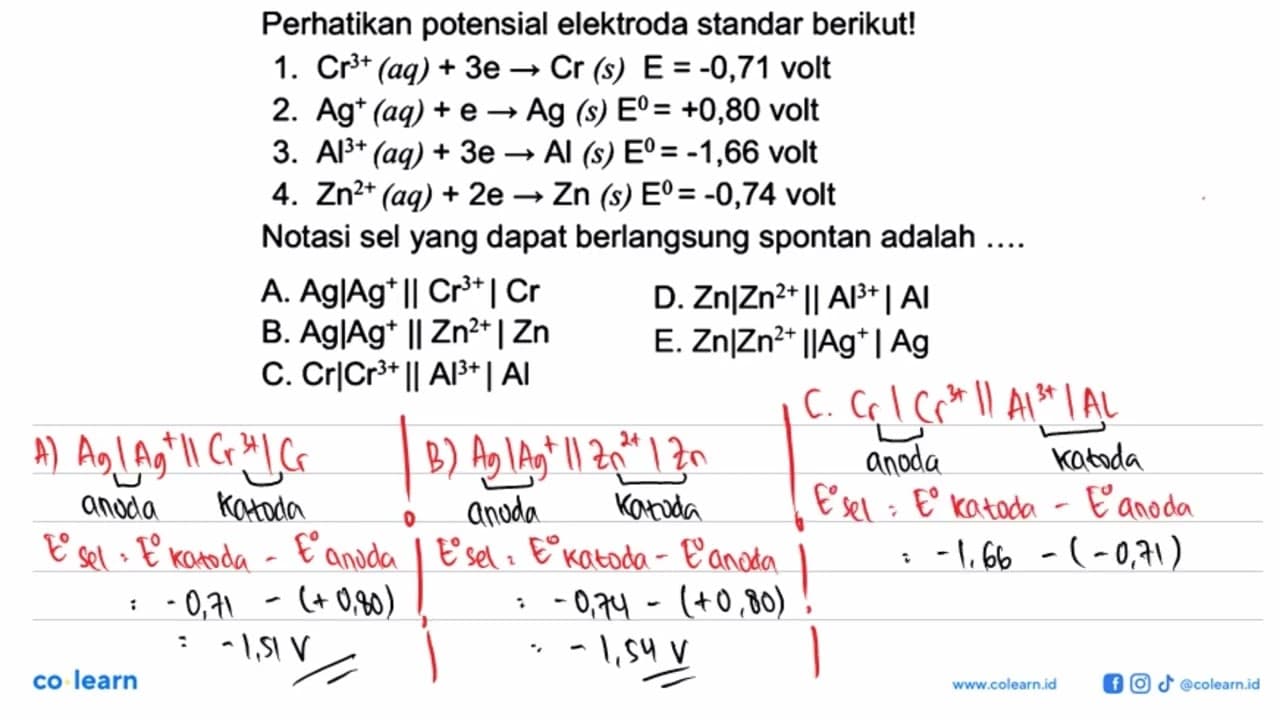 Perhatikan potensial elektroda standar berikut! 1.