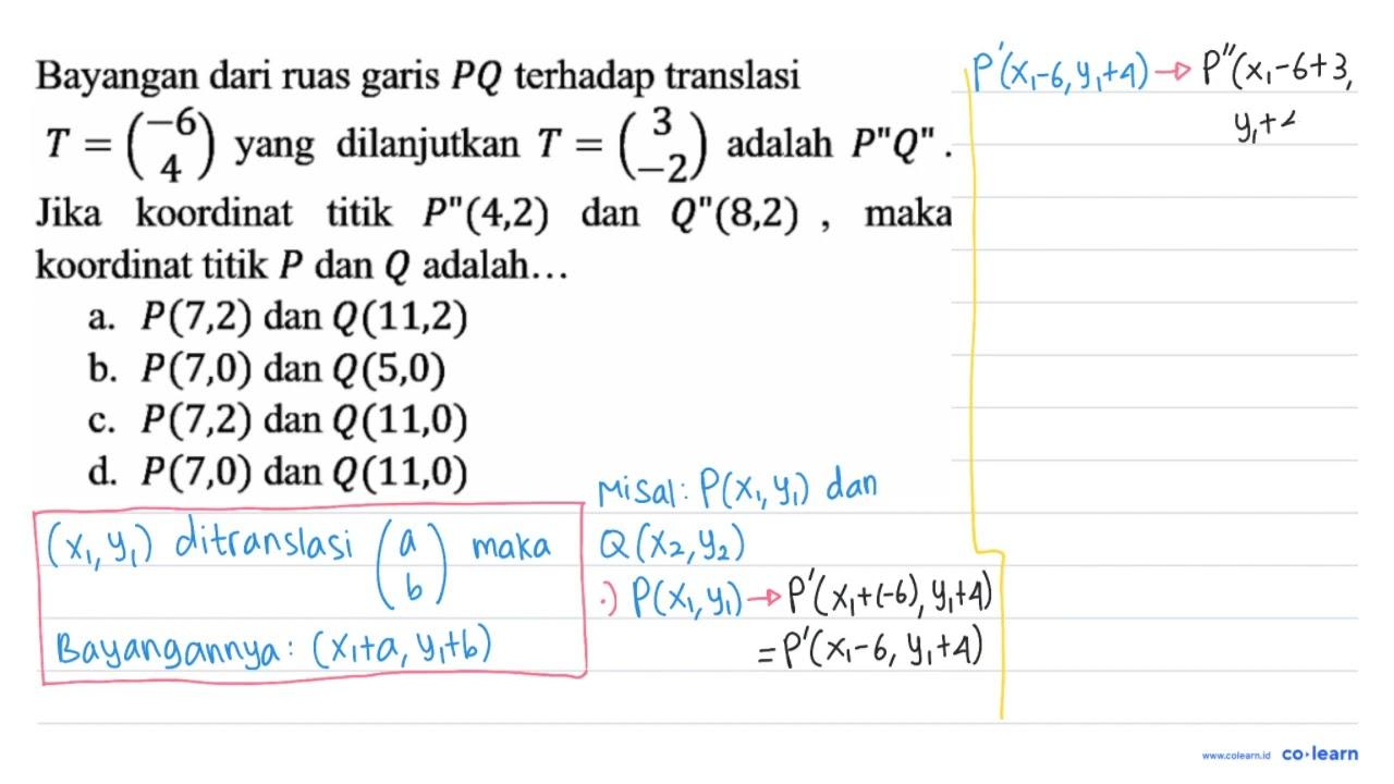 Bayangan dari ruas garis P Q terhadap translasi T=(-6 4)