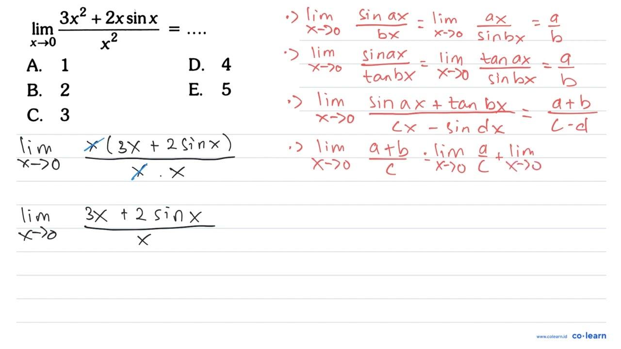 lim x->0 3x^2+2x sin x/x^2=...