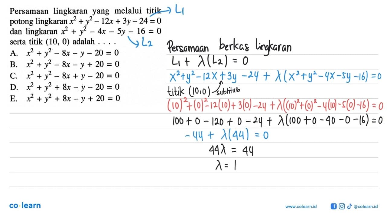 Persamaan lingkaran yang melalui titik potong lingkaran