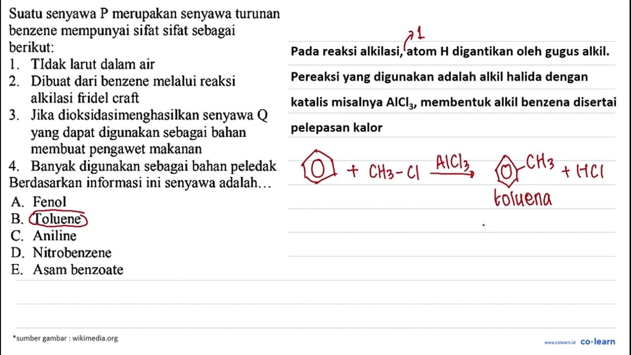 Suatu senyawa P merupakan senyawa turunan benzene mempunyai