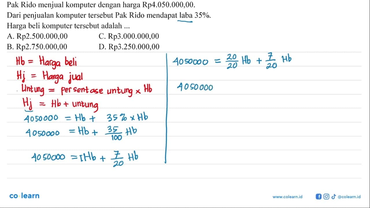Pak Rido menjual komputer dengan harga Rp4.050.000,00. Dari