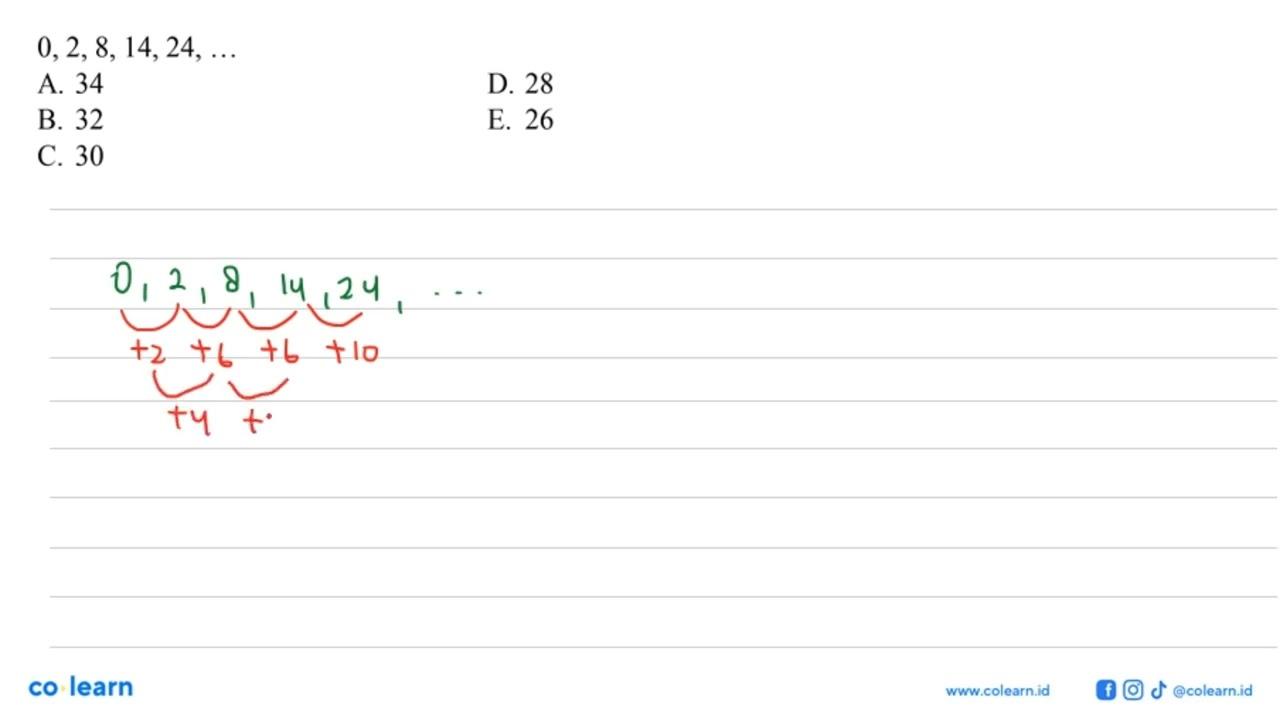 0,2,8,14,24, ...