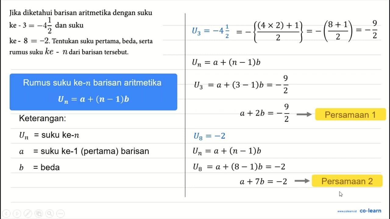 Jika diketahui barisan aritmetika dengan suku ke - 3 = -4