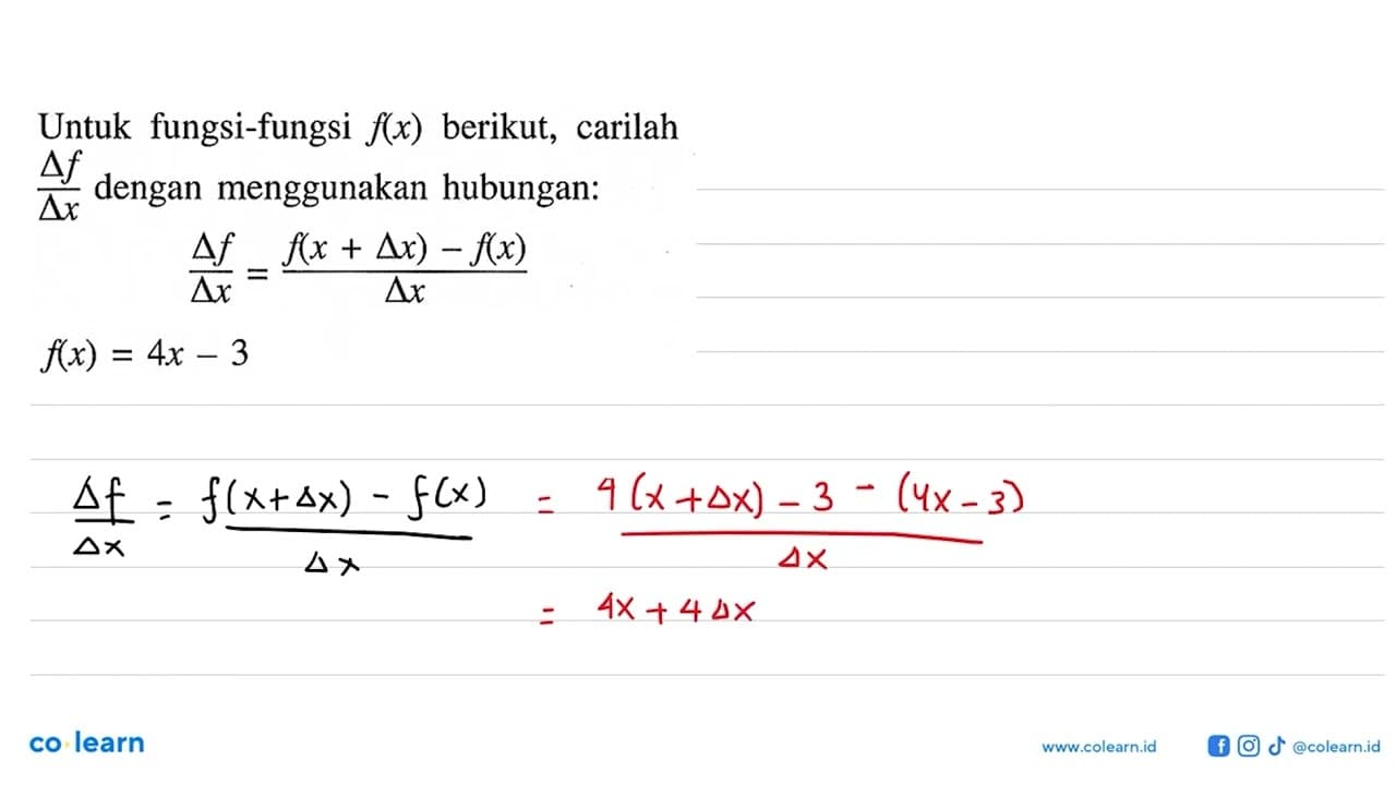 Untuk fungsi-fungsi f(x) berikut, carilah (segitiga