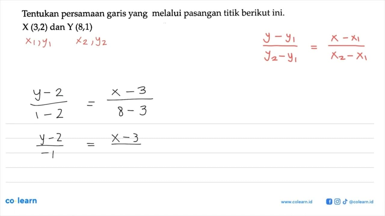 Tentukan persamaan garis yang melalui pasangan titik