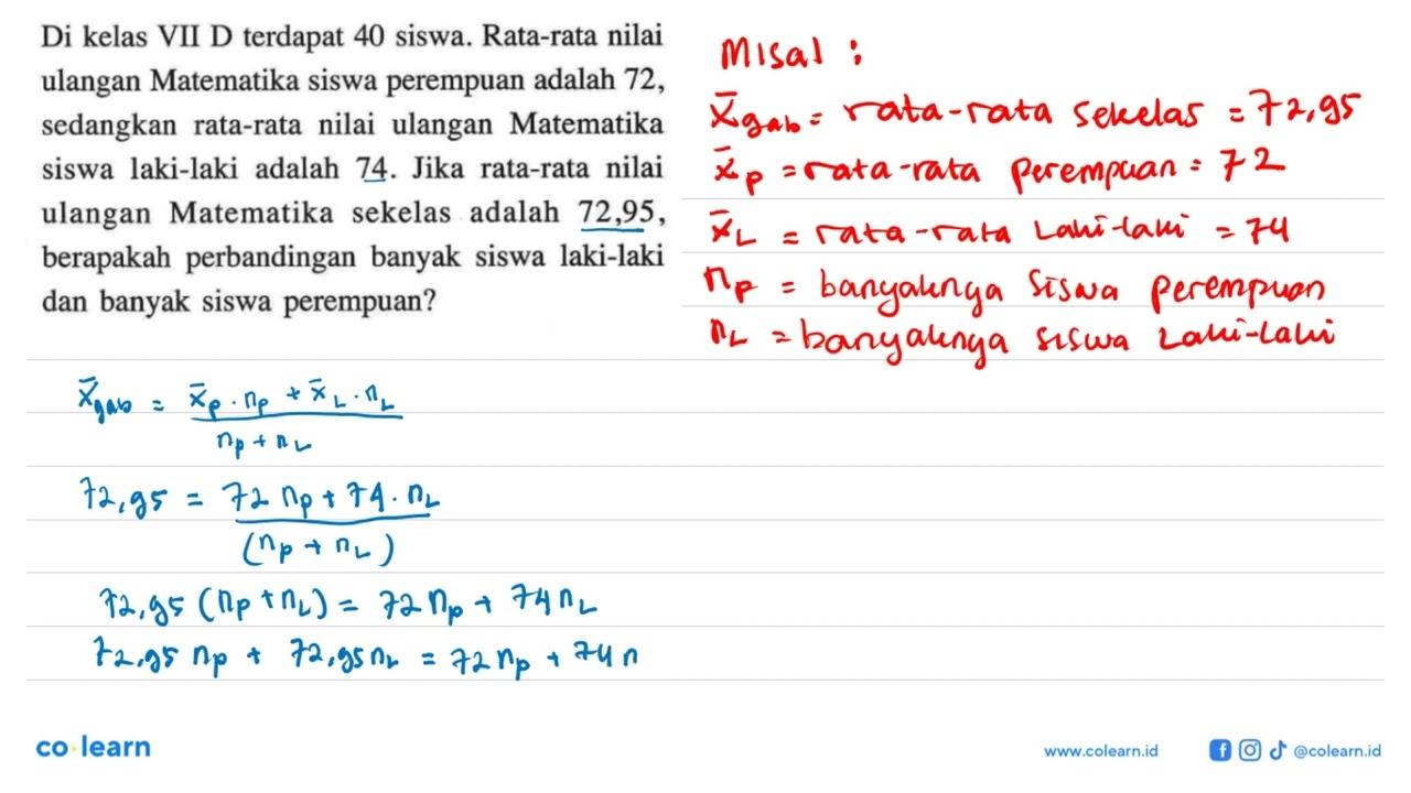 Di kelas VII D terdapat 40 siswa. Rata-rata nilai ulangan