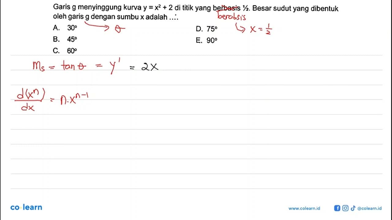 Garis g menyinggung kurva y=x^2+2 di titik yang berbasis 1