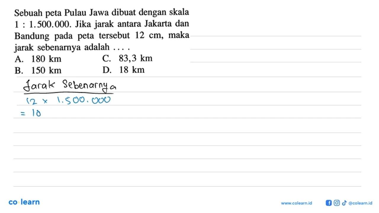 Sebuah peta Pulau Jawa dibuat dengan skala 1 : 1.500.000.