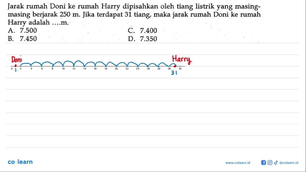 Jarak rumah Doni ke rumah Harry dipisahkan oleh tiang