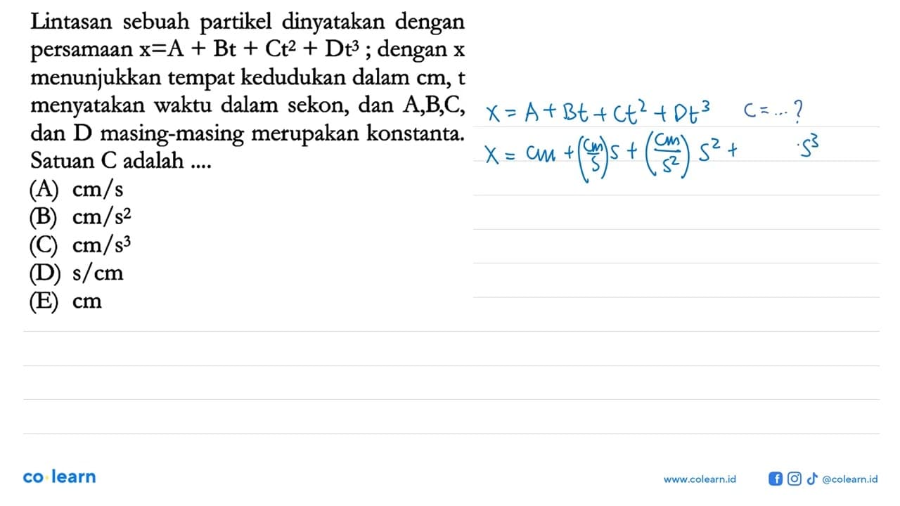 Lintasan sebuah partikel dinyatakan dengan persamaan