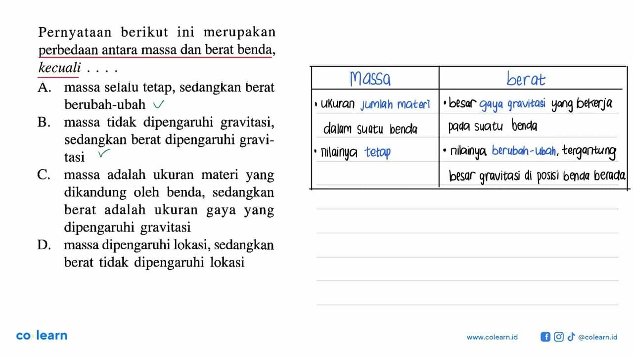 Pernyataan berikut ini merupakan perbedaan antara massa dan