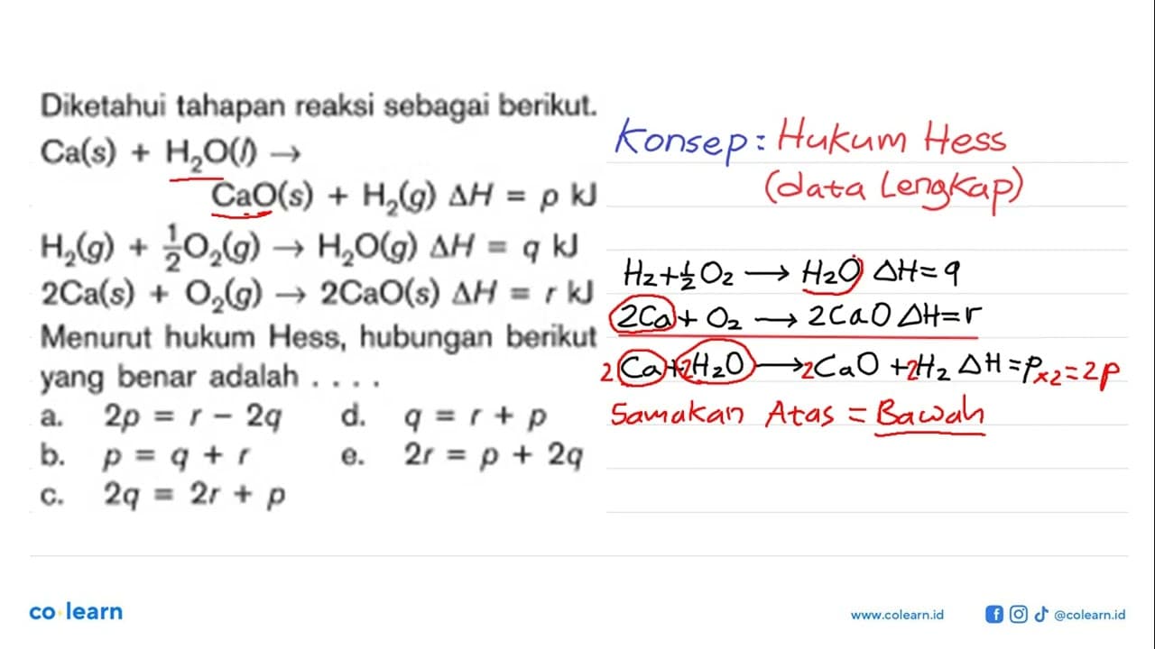 Diketahui tahapan reaksi sebagai berikut. Ca(s) + H2O (l)