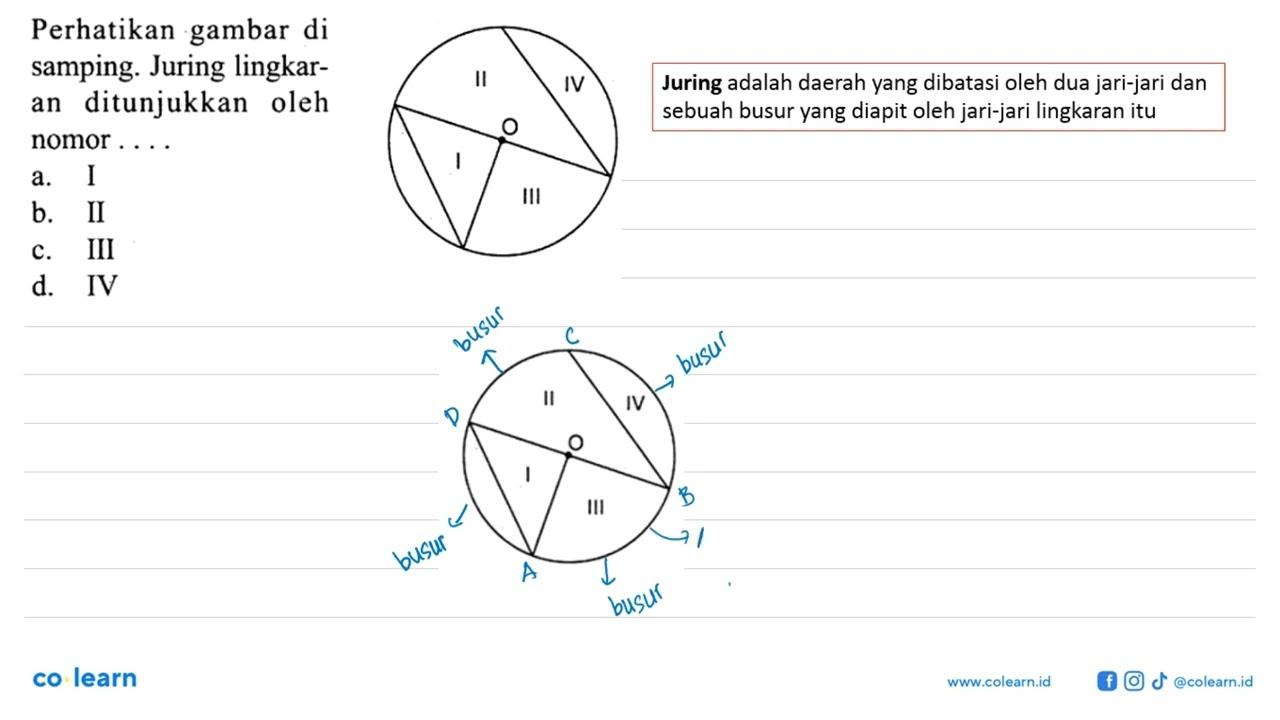 Perhatikan gambar di samping. Juring lingkaran ditunjukkan