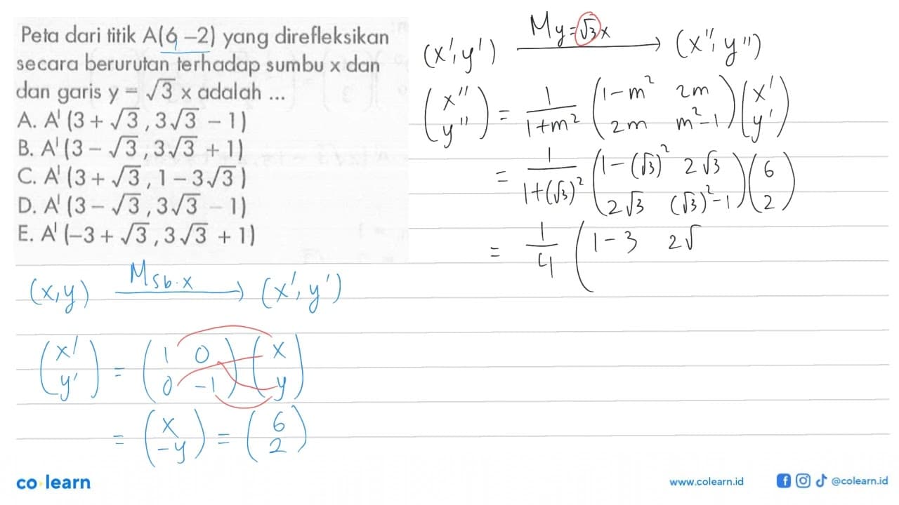 Peta dari titik A(6,-2) yang di refleksikan secara