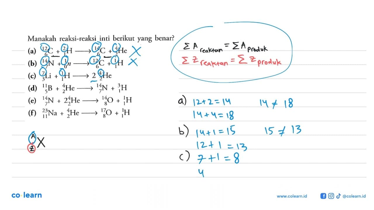 Manakah reaksi-reaksi inti berikut yang benar? (a) 12 6 C+2