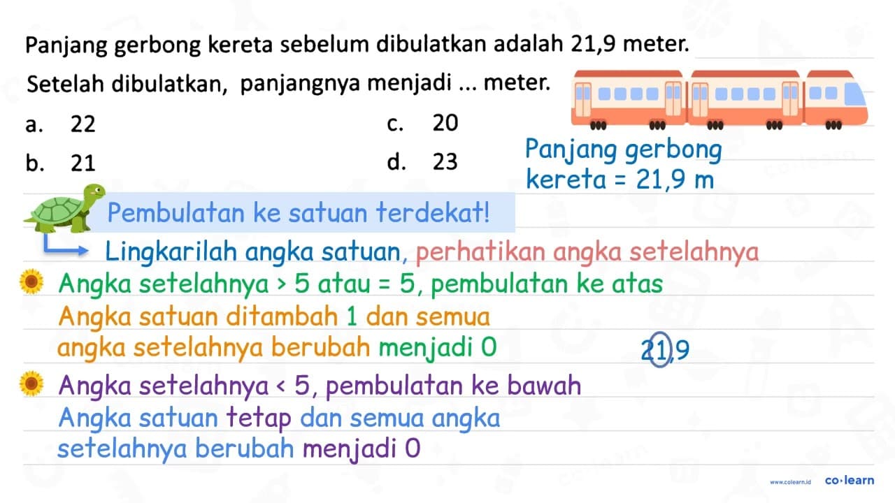 Panjang gerbong kereta sebelum dibulatkan adalah 21,9