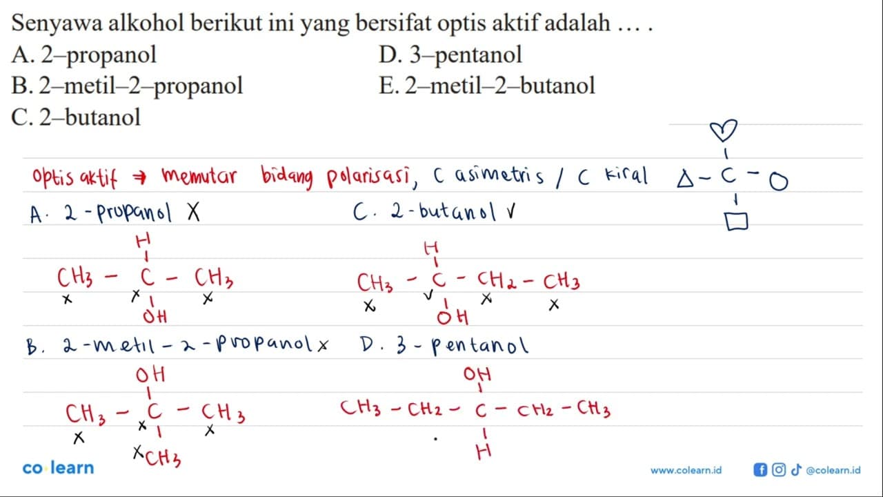 Senyawa alkohol berikut ini yang bersifat optis aktif