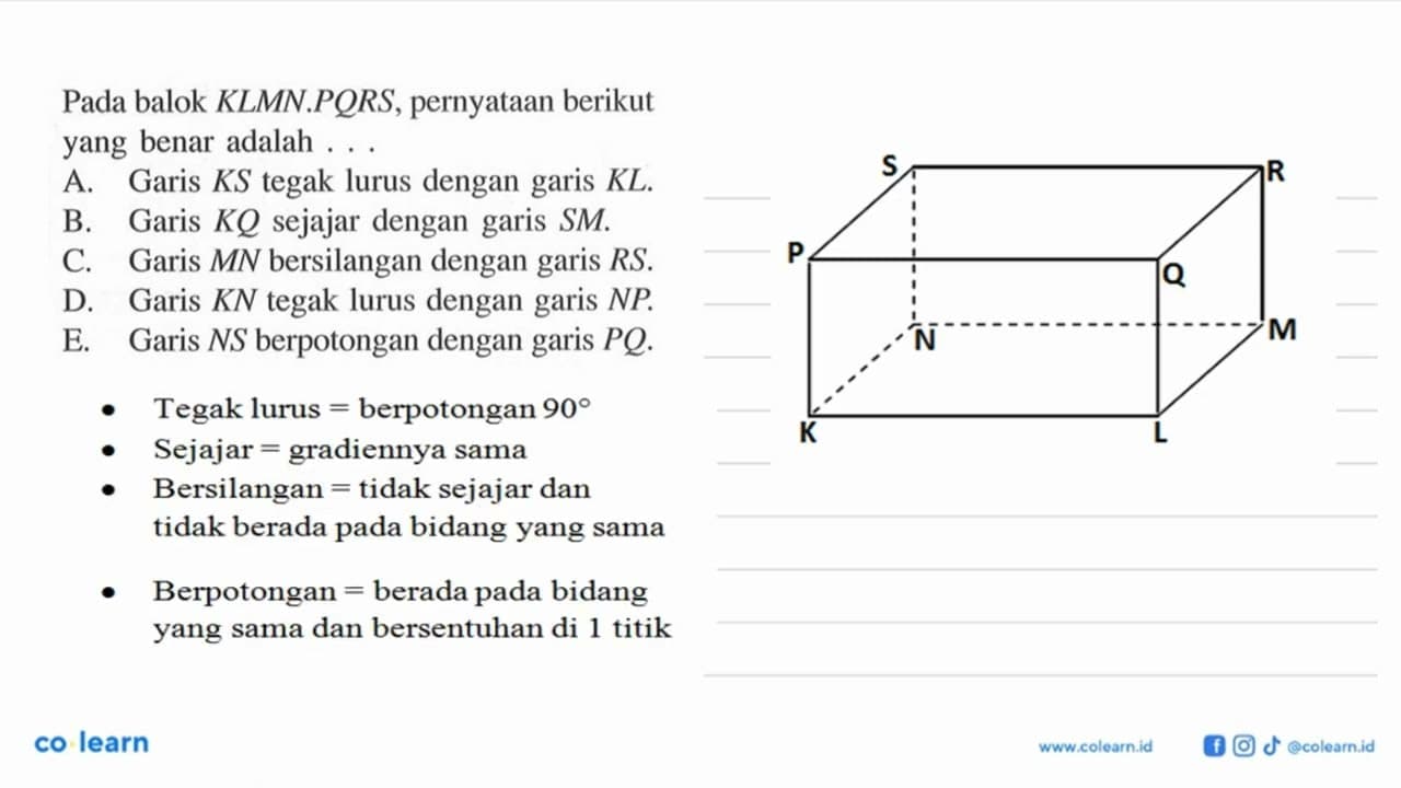 Pada balok KLMN.PORS, pernyataan berikut yang benar adalah