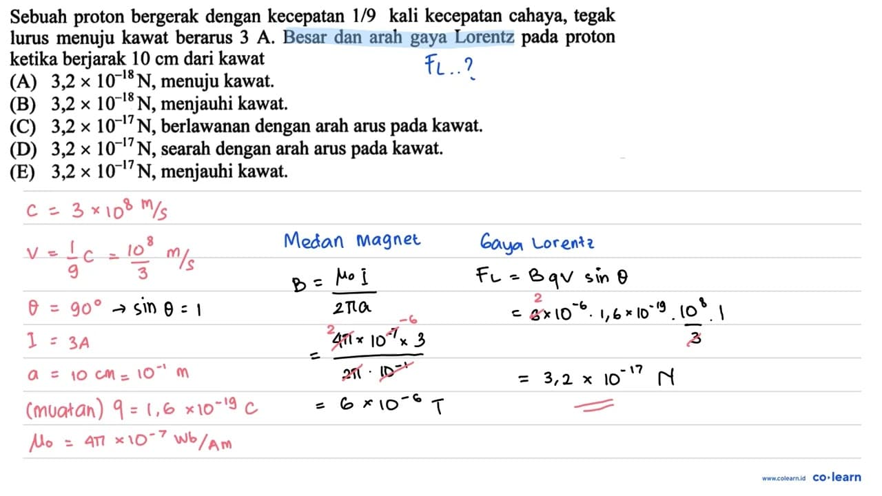 Sebuah proton bergerak dengan kecepatan 1/9 kali kecepatan